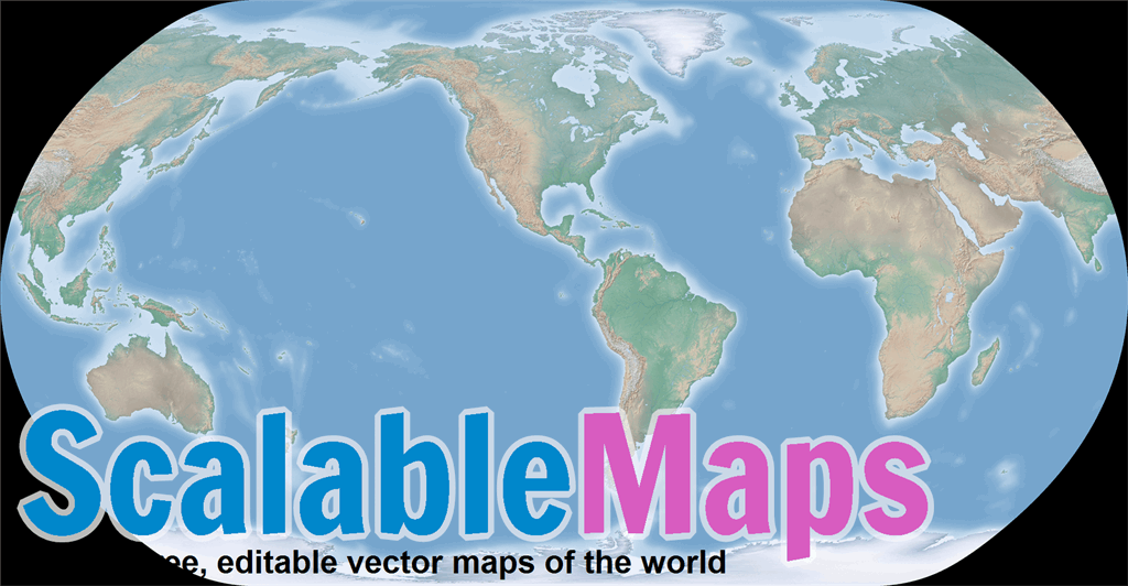 ScalableMaps Vector Map Of World Cross Blended Theme With Bathymetry