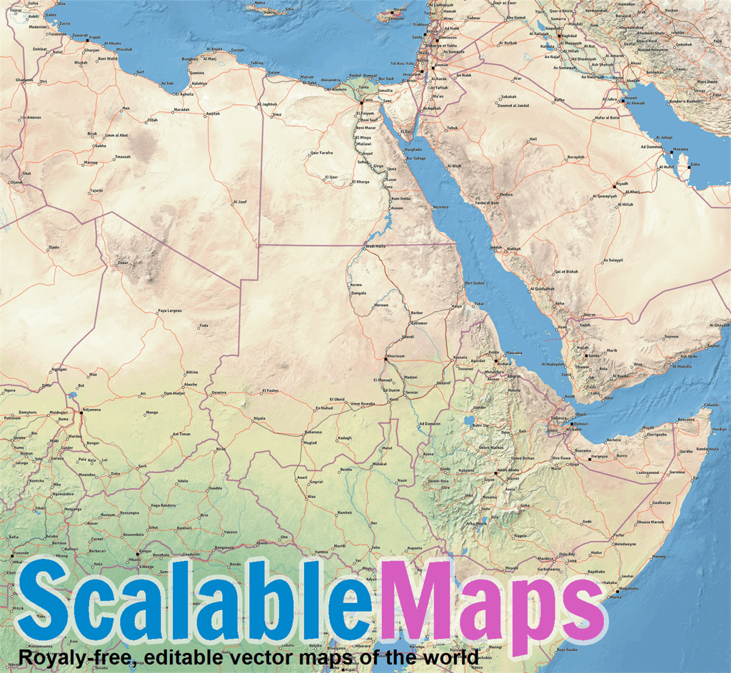 ScalableMaps: Vector map of Northeast Africa (shaded relief (raster