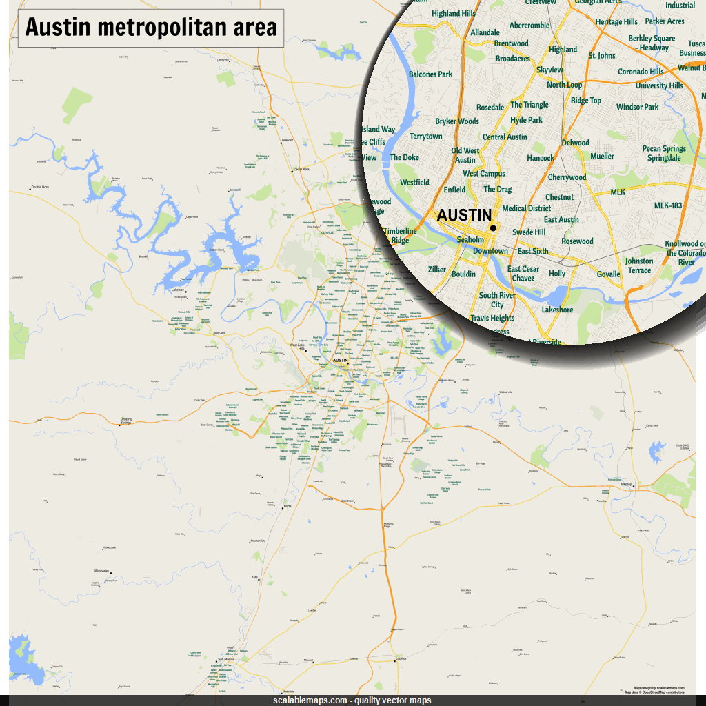 ScalableMaps: Vector map of Austin (gmap regional map theme)