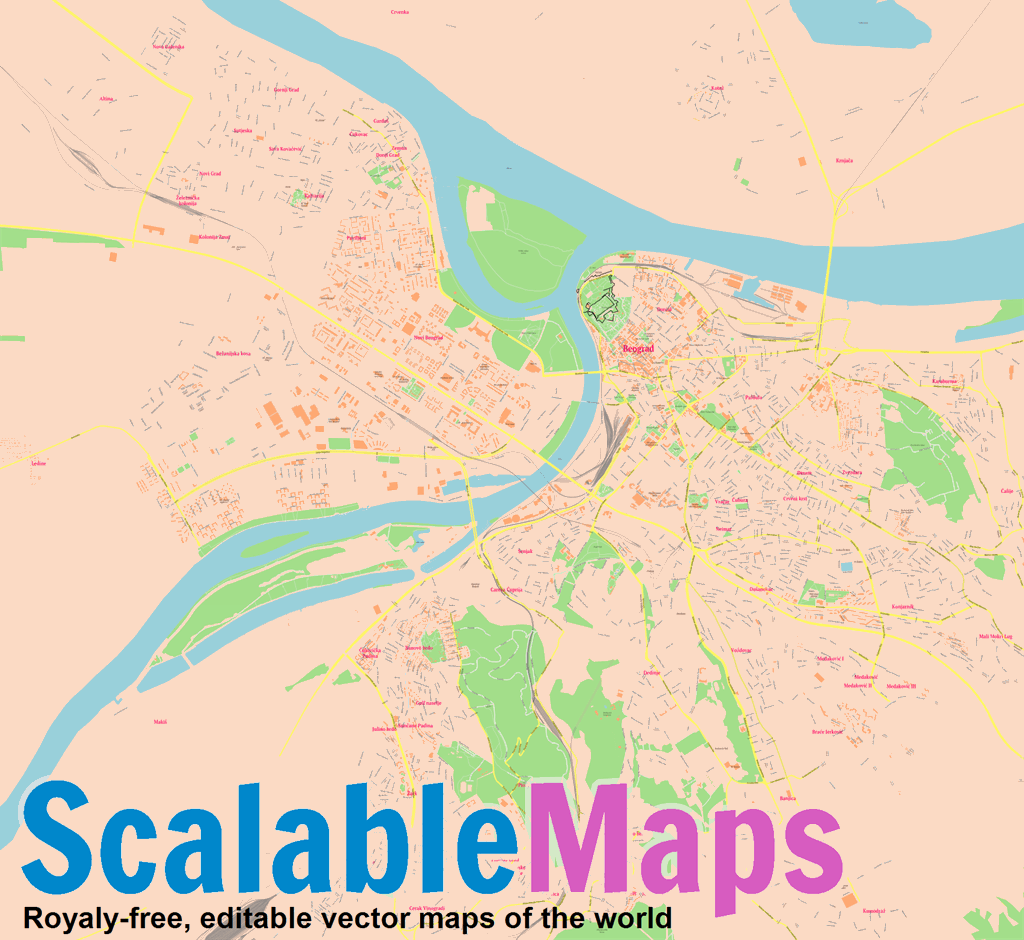 ScalableMaps: Vector map of Belgrade (classicity city map theme)