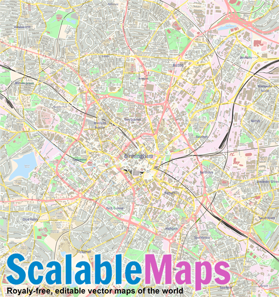 ScalableMaps Vector Map Of Birmingham Colorful City Map Theme   Birmingham Center Street Thumb 1024 