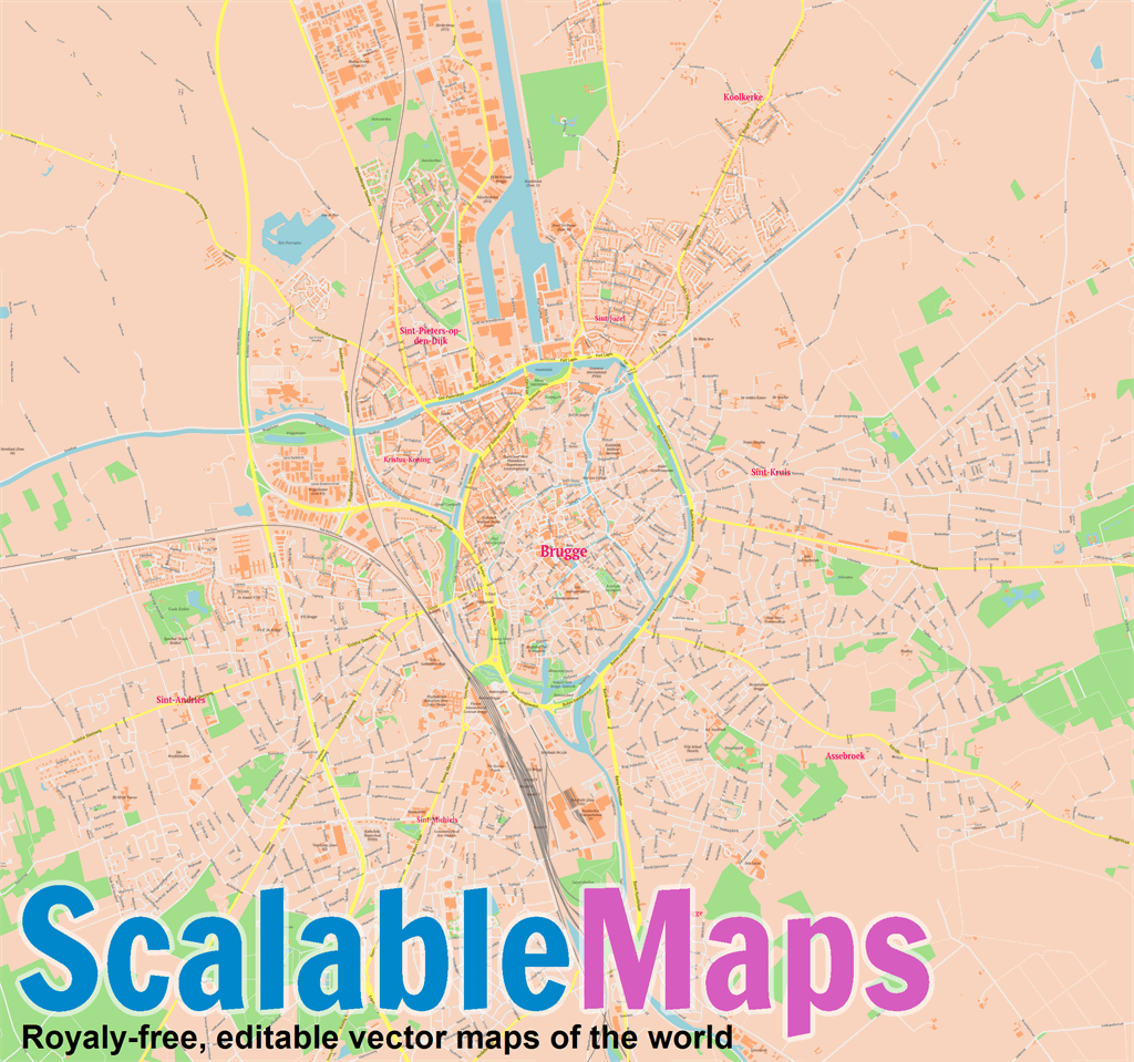 ScalableMaps: Vector map of Bruges (center) (classicity city map theme)