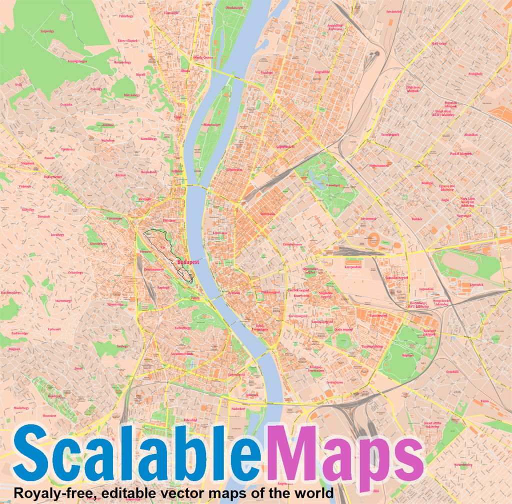 ScalableMaps: Vector map of Budapest (center) (classicity city map theme)