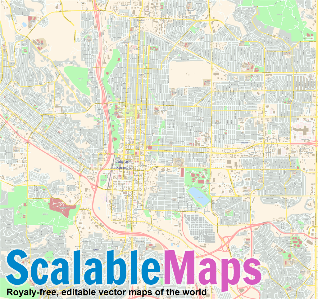 ScalableMaps: Vector map of Colorado Springs (center) (colorful city ...