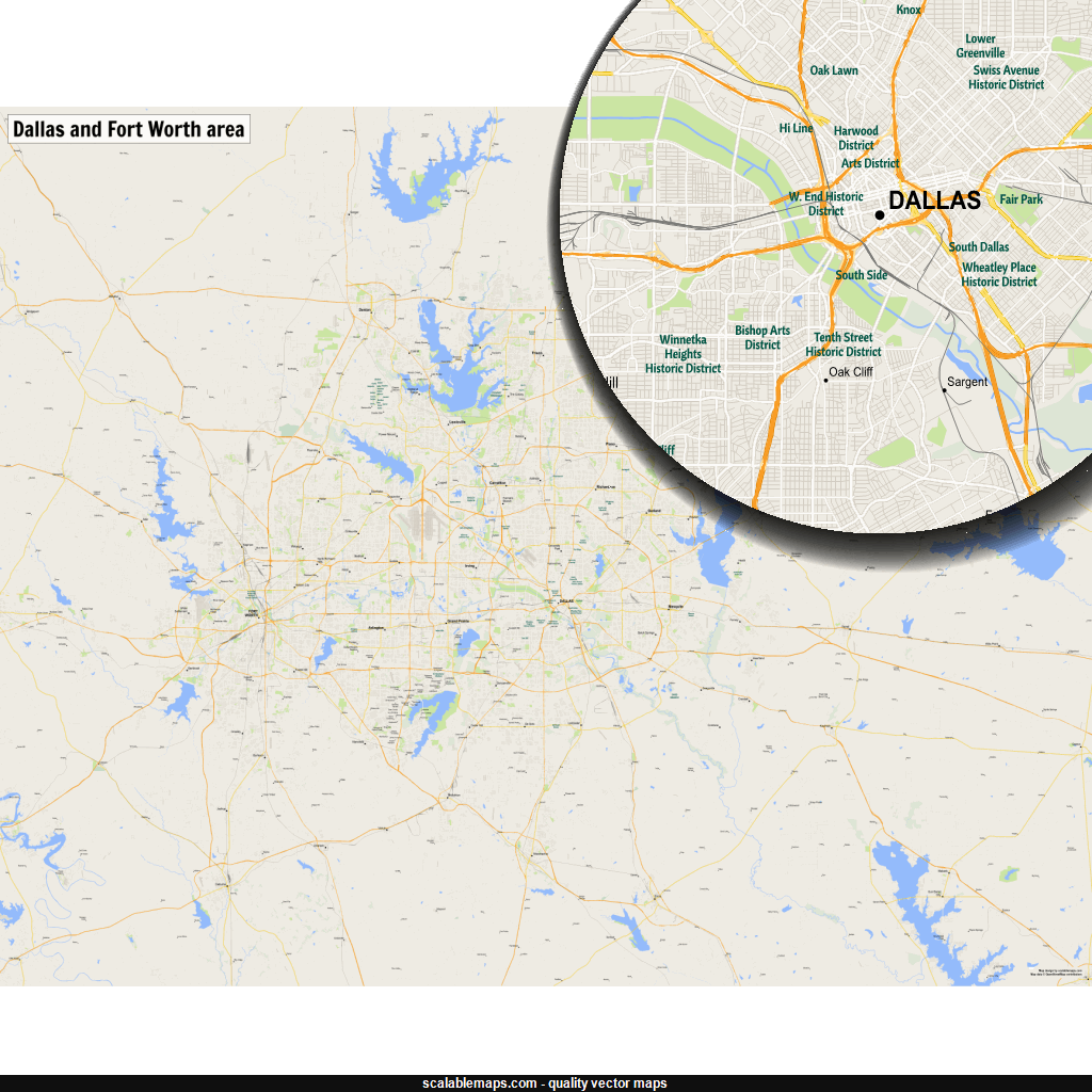 ScalableMaps: Vector map of Dallas and Fort Worth (gmap regional map theme)