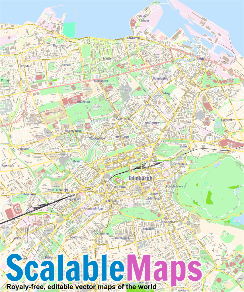 ScalableMaps: Vector map of Edinburgh (colorful city map theme)