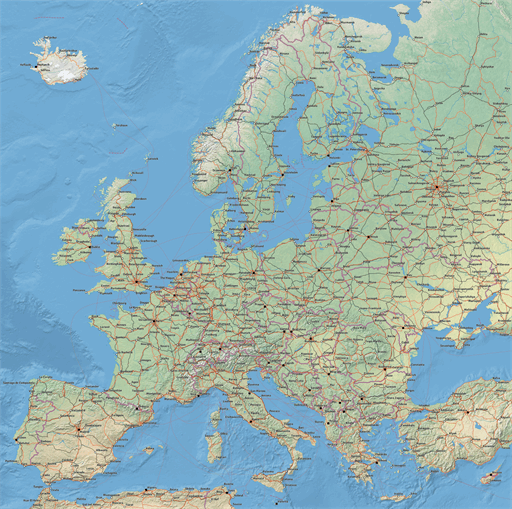 scalablemaps vector map of europe shaded relief raster transportation theme