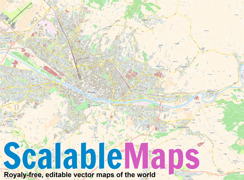 ScalableMaps: Vector map of Florence (colorful city map theme)