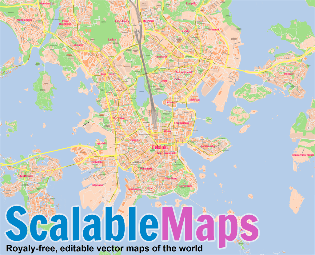 ScalableMaps: Vector map of Helsinki (center) (classicity city map theme)