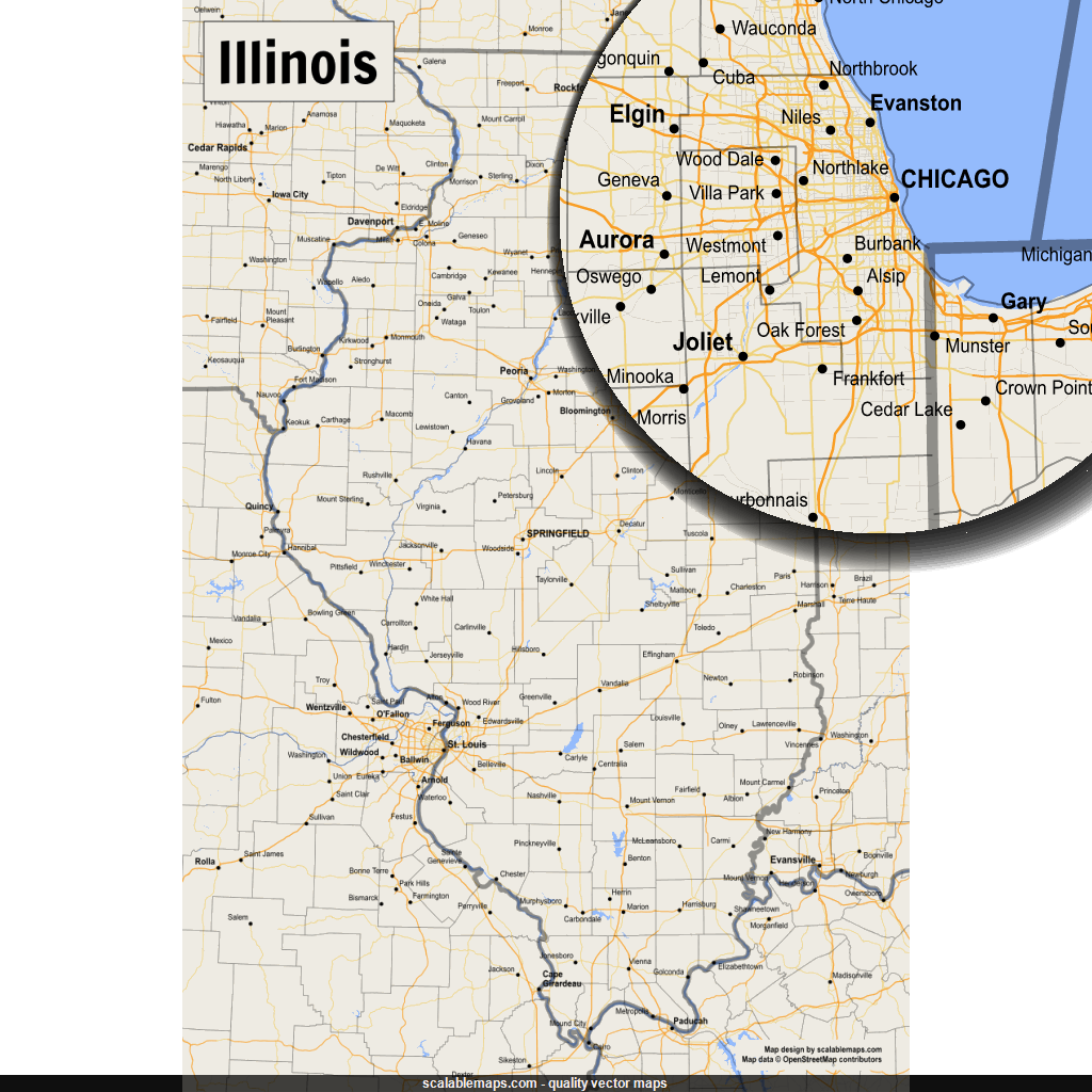 ScalableMaps Vector map of Illinois (gmap smaller scale map theme)