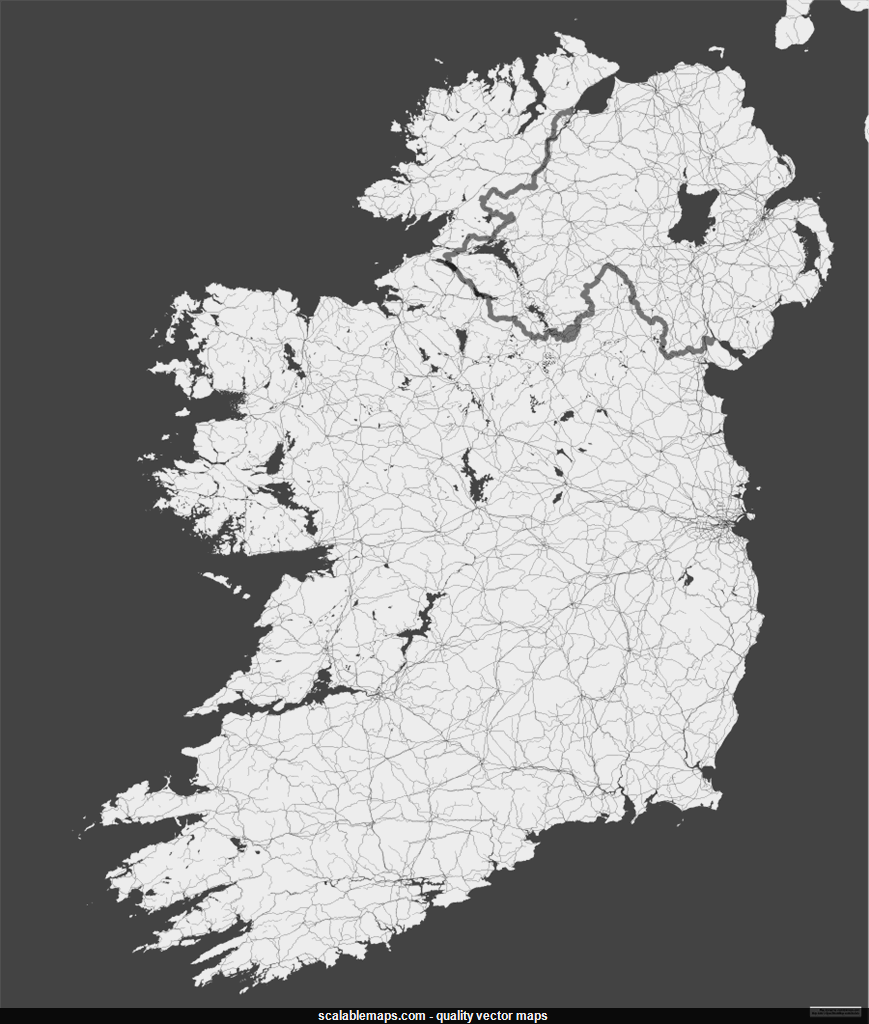 ScalableMaps: Vector map of Ireland (black & white, no labels theme)