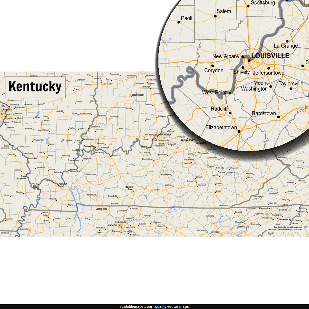 Scalablemaps vector map of kentucky gmap smaller scale map theme 