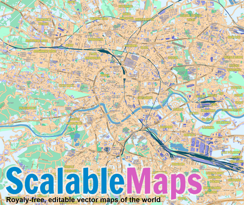 ScalableMaps Vector Map Of Krakow Center Modern City Map Theme   Krakow Center Modern Thumb 1024 