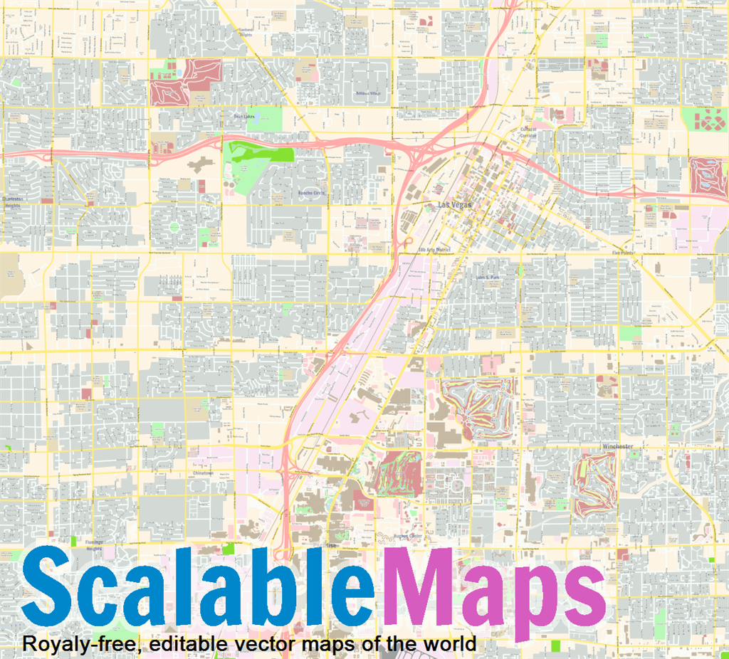ScalableMaps: Vector map of Las Vegas (colorful city map theme)