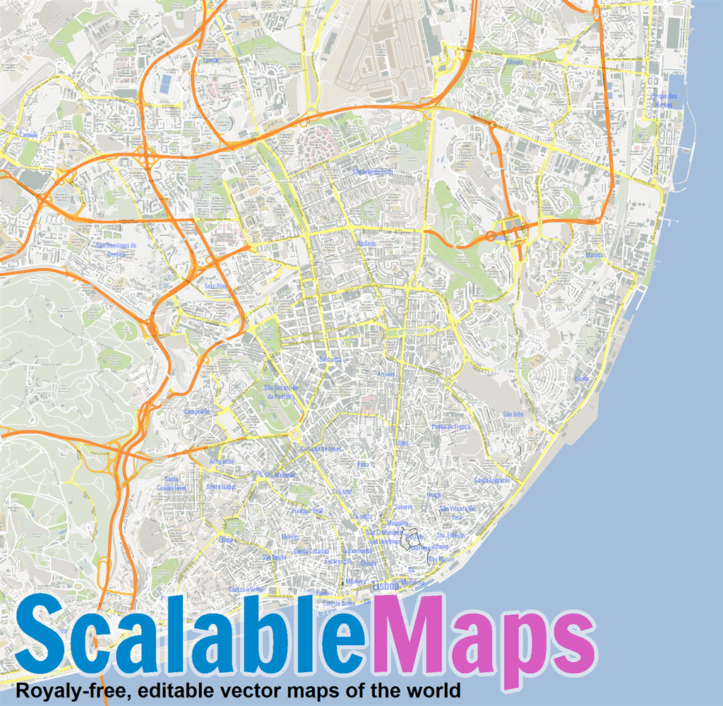 ScalableMaps Vector map of Lisbon (center) (gmap city map theme)