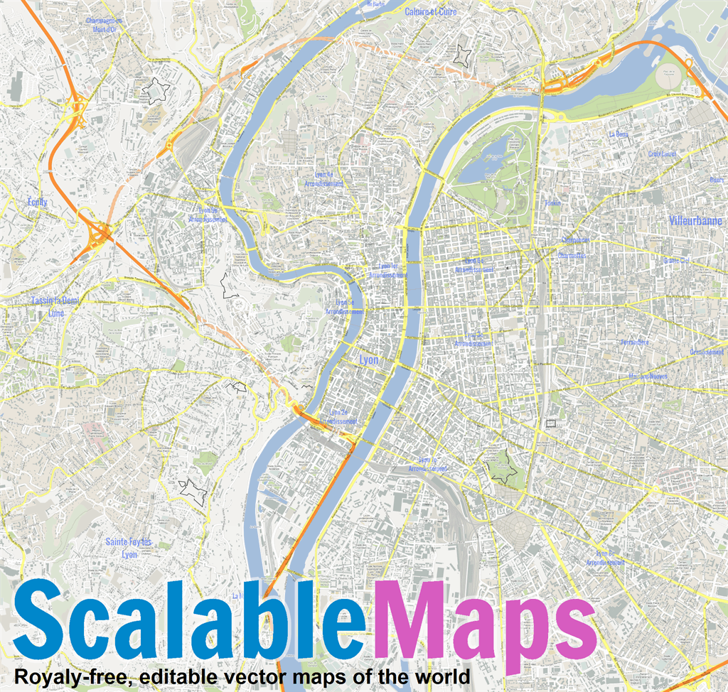 ScalableMaps Vector map of Lyon (center) (gmap city map theme)