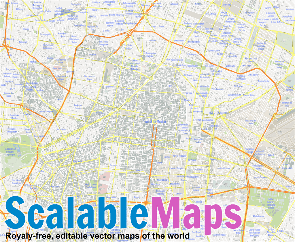 ScalableMaps Vector map of Mexico City (center) (gmap city map theme)