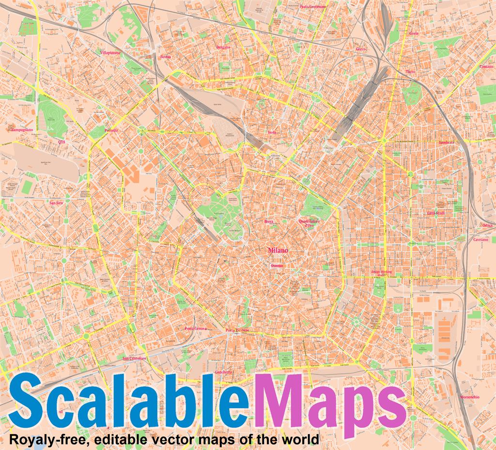 ScalableMaps: Vector map of Milano (classicity city map theme)