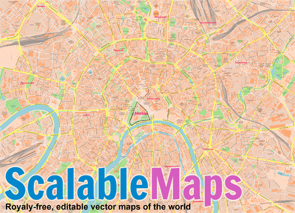 ScalableMaps: Vector map of Moscow (classicity city map theme)