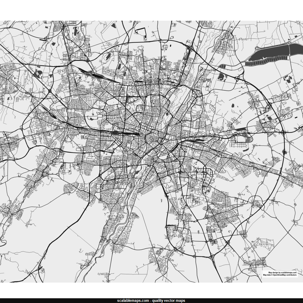 ScalableMaps: Vector Map Of Munich (black & White, No Labels Theme)