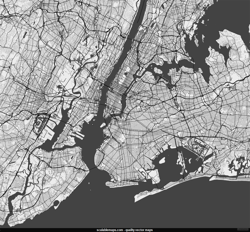 ScalableMaps: Vector map of New York City (black & white, no labels theme)