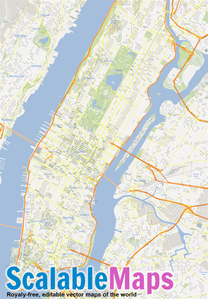 New York City Map Pdf Scalablemaps: Vector Map Of New York City (Manhattan) (Gmap City Map Theme)