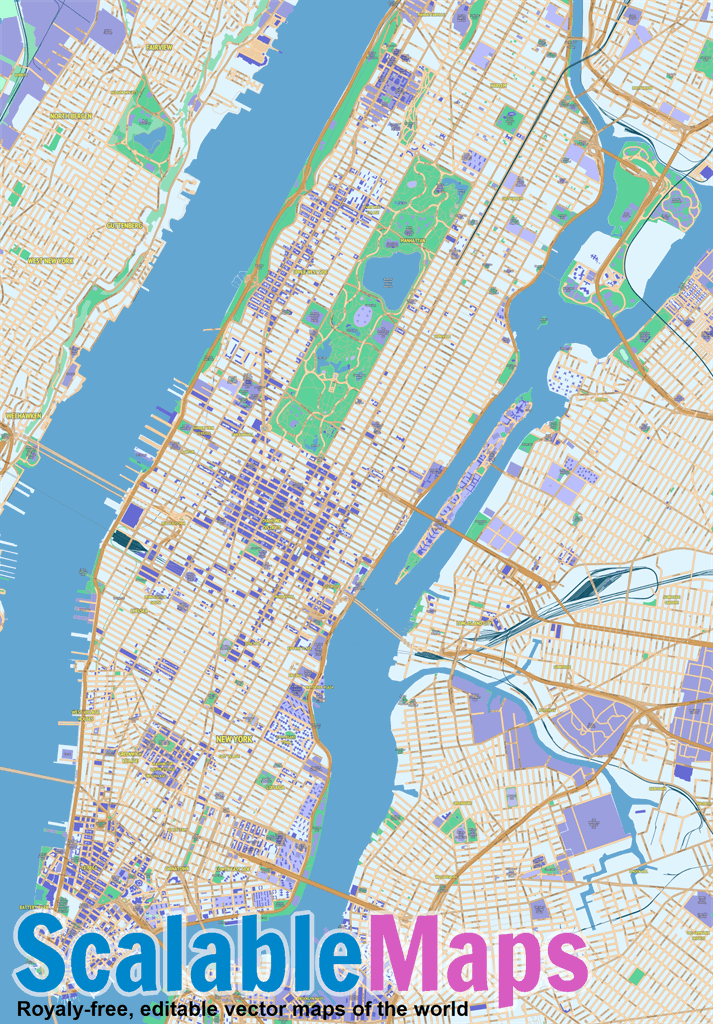 ScalableMaps: Vector map of New York City (Manhattan) (modern city map