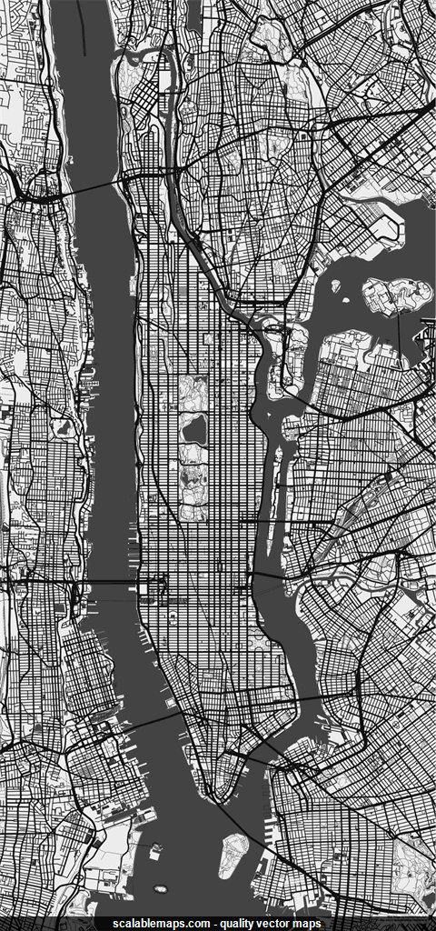 ScalableMaps: Vector map of New York City (Manhattan) (black & white