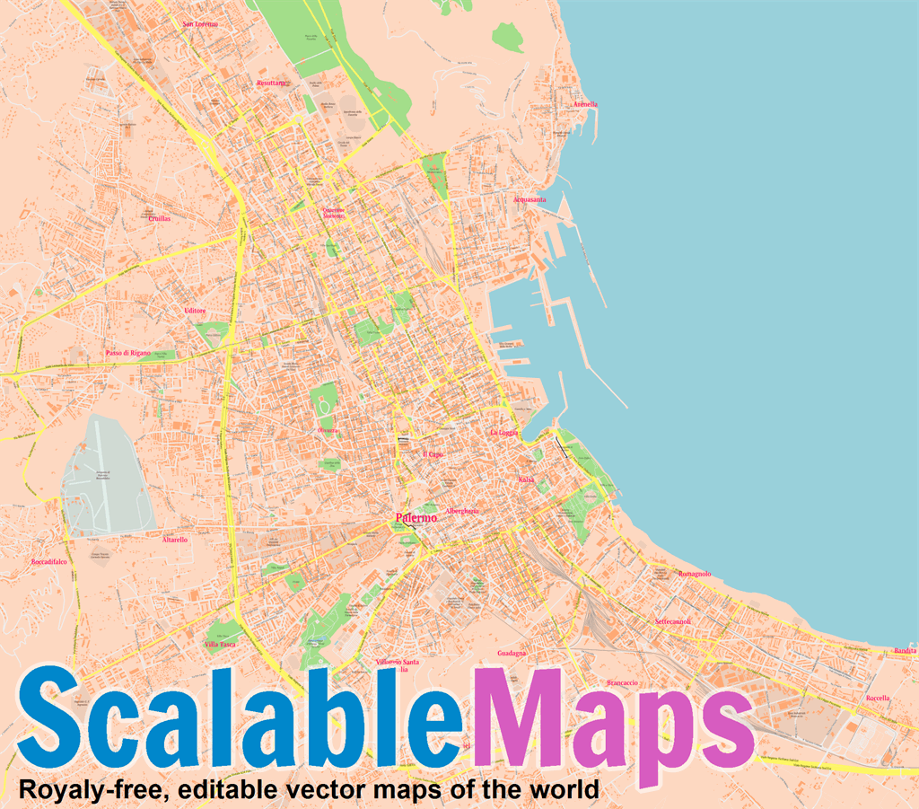 ScalableMaps Vector map of Palermo (center) (classicity city map theme)