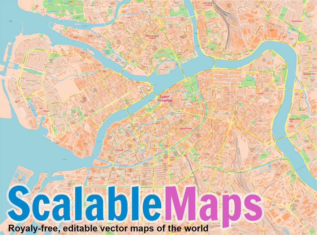 ScalableMaps: Vector map of Saint Petersburg (classicity city map theme)
