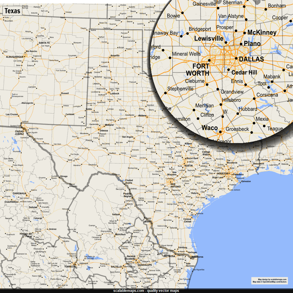 Texas Map with Blue Counties - Small 2 - SSIUW