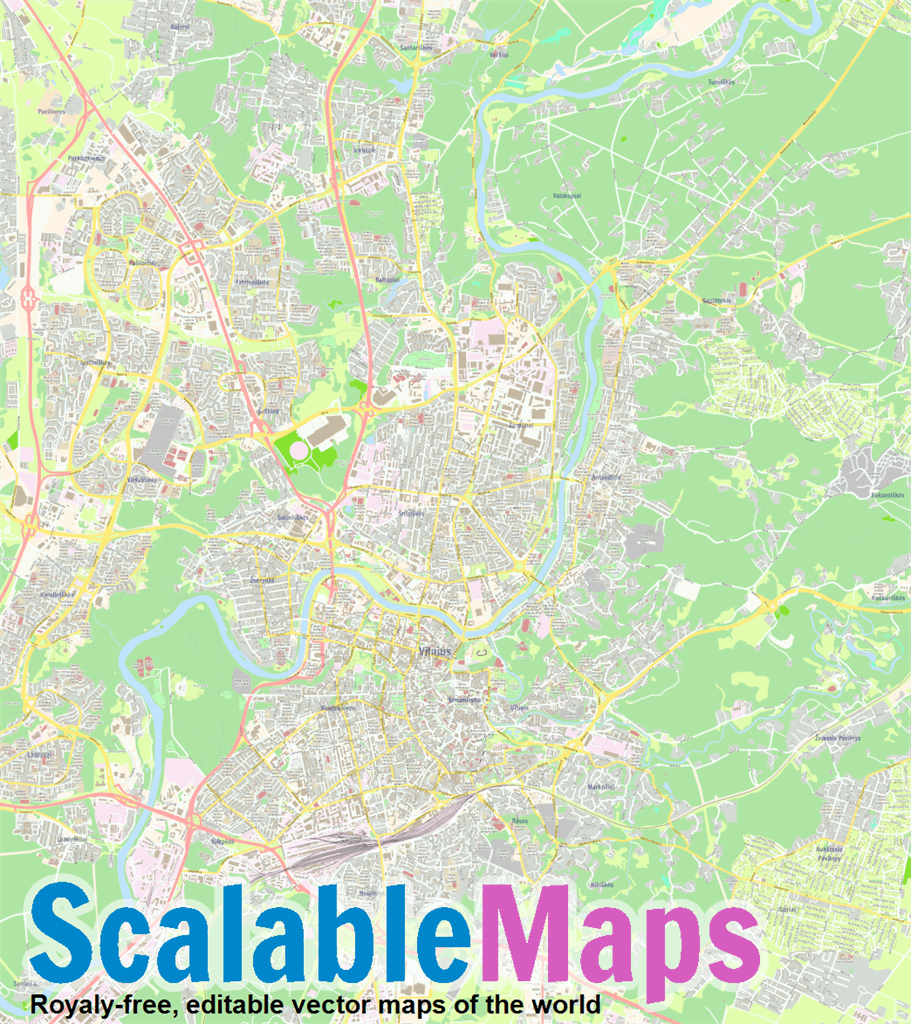 ScalableMaps: Vector map of Vilnius (center) (colorful city map theme)