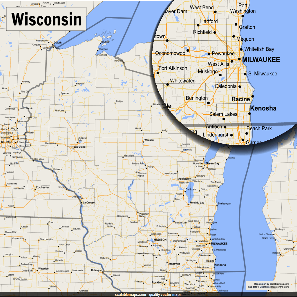 ScalableMaps: Vector map of Wisconsin (gmap smaller scale map theme)