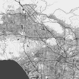 ScalableMaps: Vector map of Los Angeles (black & white, no labels
